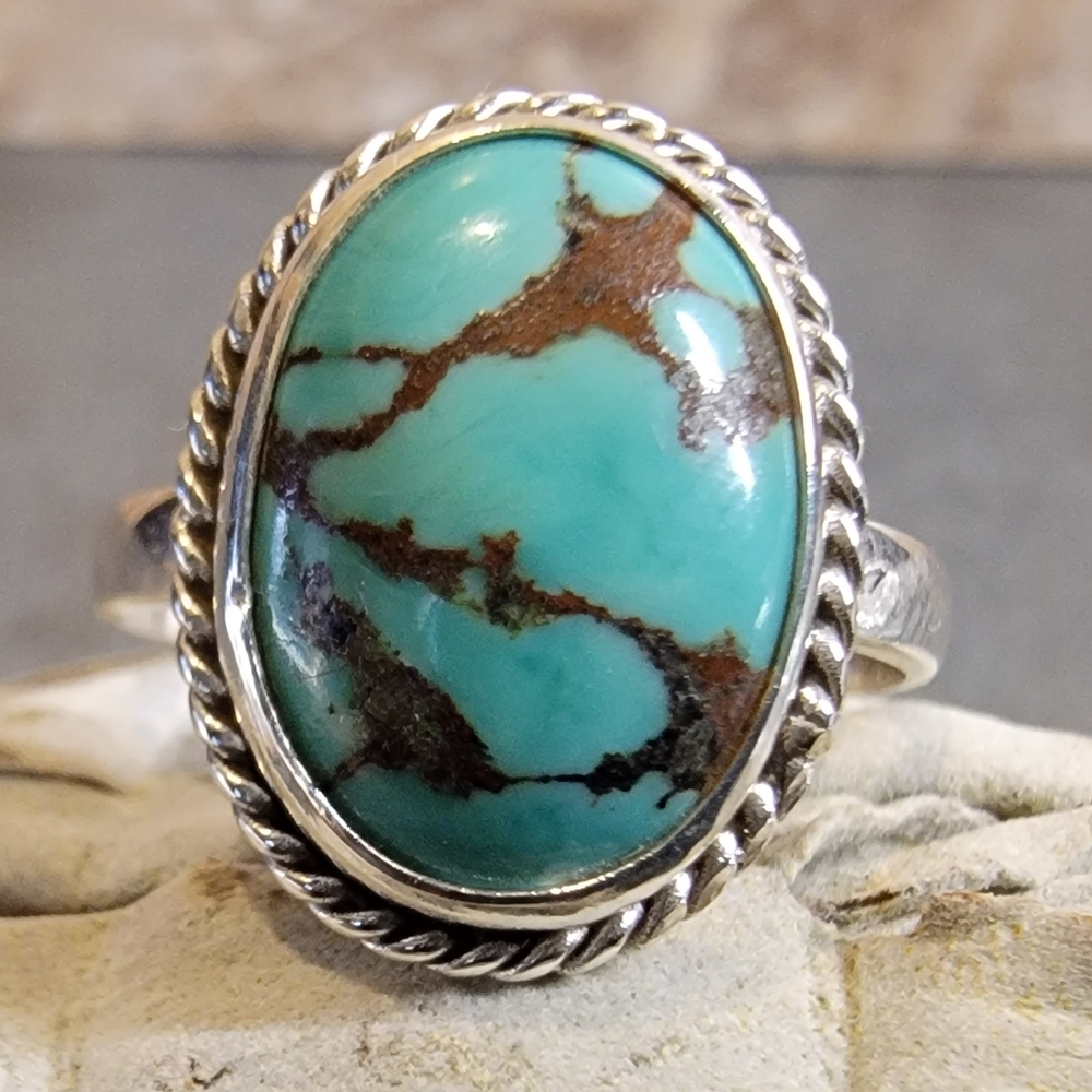 Native Mountain Turquoise Gemstone Ring 7 Sterlin… - image 1
